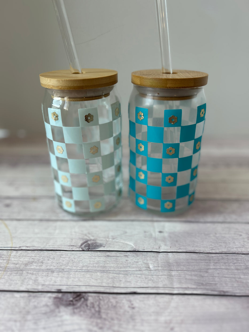 Popcan Glasses - Blue Floral Checkers Color Changing Vinyl