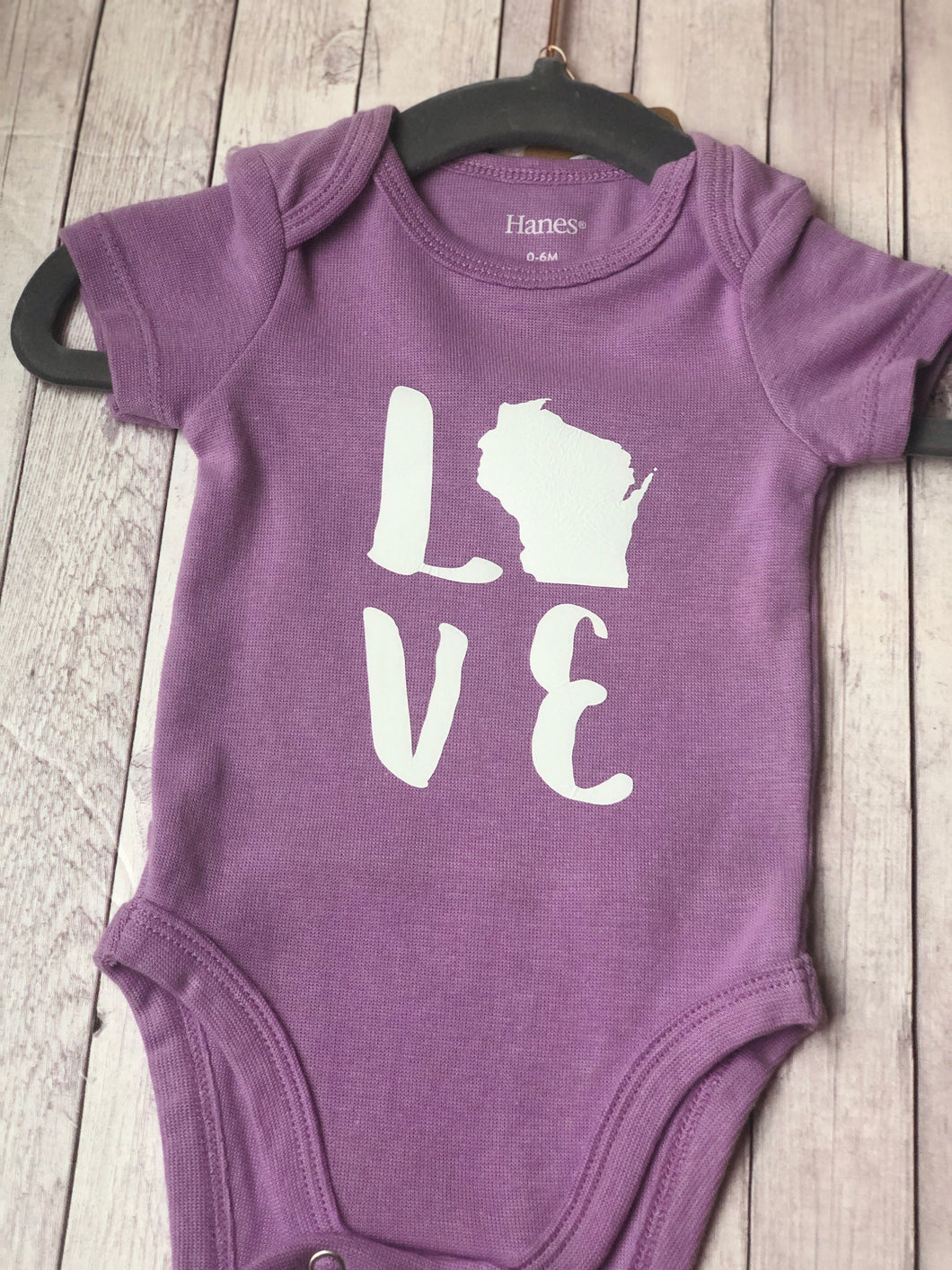 Onesie - LOVE (Wisco) 3-6 months in pink or purple