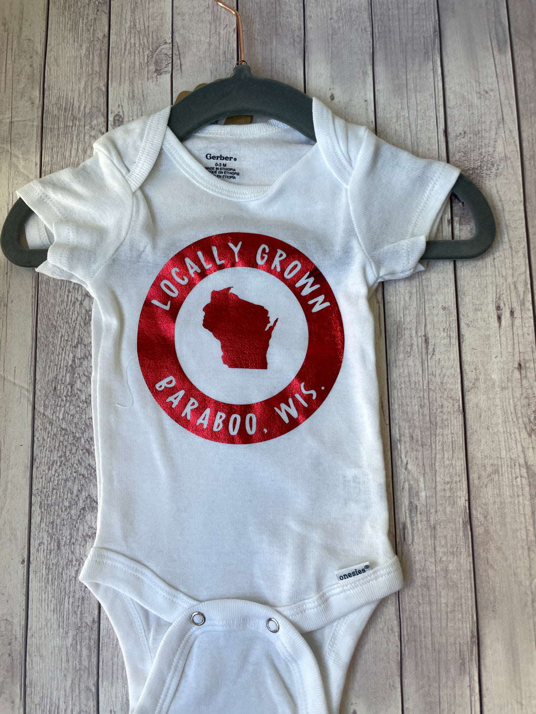 Onesie - Locally Grown (WI no city red) Clearance