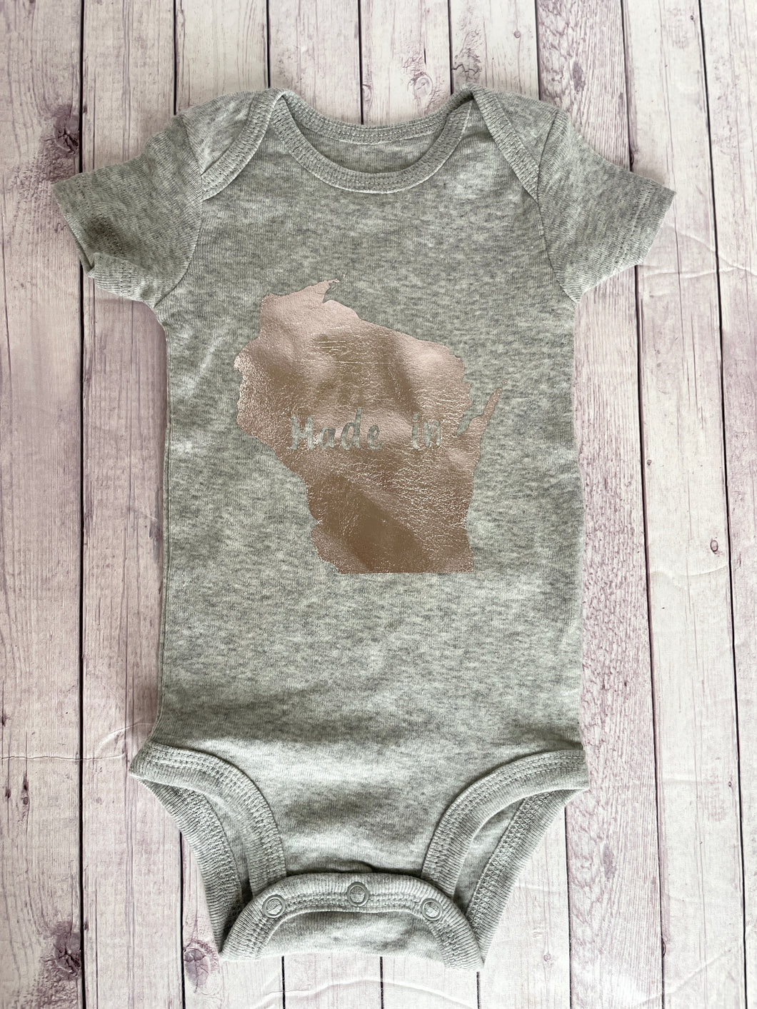 Onesie - Made in (WI) - (0-3 months) gray short sleeve